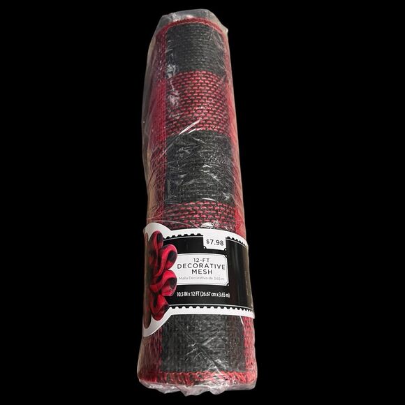 Holiday Time Red/Black Buffalo Check Decorative Mesh 12ft Roll Christmas 10.5 in - Picture 2 of 2